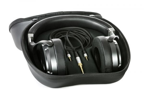 Quad Headphones in case on White Background